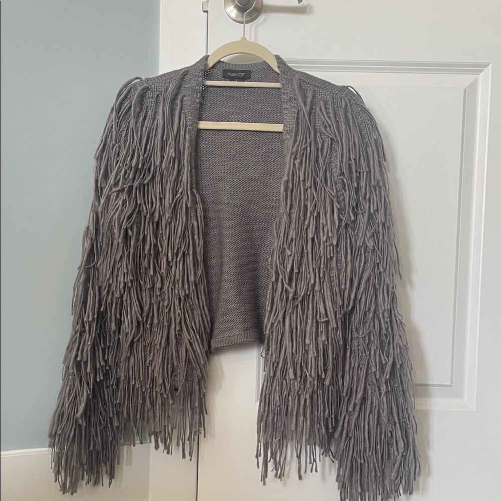 Gray Fringe Cardigan